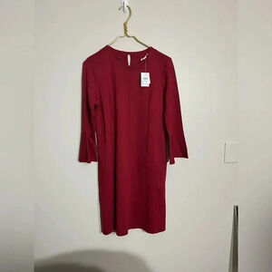 NWT‎ J. Jill Ponte knit cranberry long sleeve dress size S